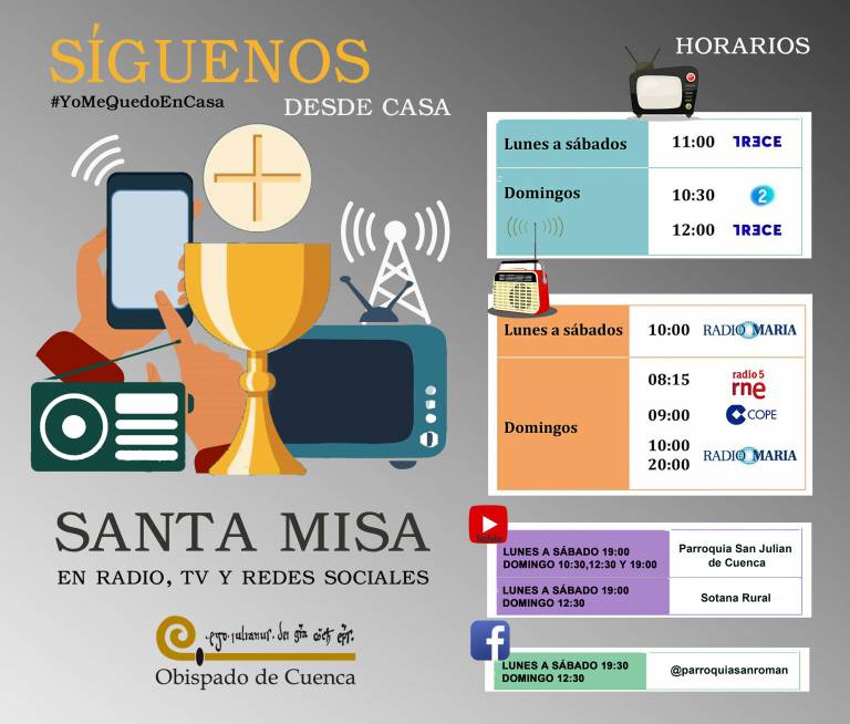 Horarios de las misas a través de TV, radio, YouTube y Facebook