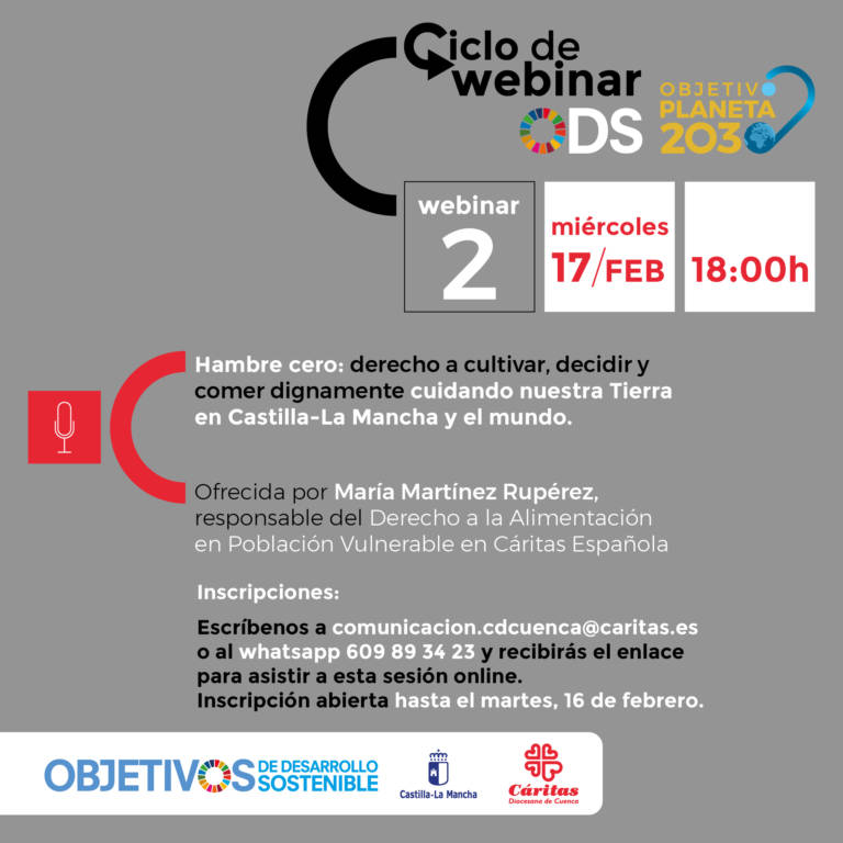 Una webinar de Cáritas Diocesana de Cuenca trata el derecho a la alimentación y el objetivo de desarrollo sostenible “hambre cero”